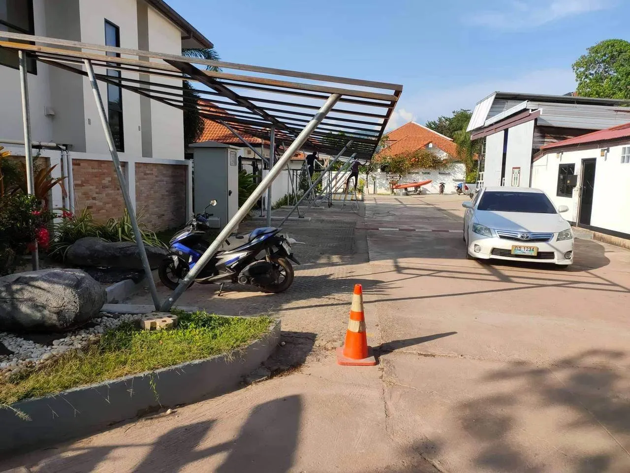 Solar carport installation in Koh Lanta Thailand supporting daytime water pump loads