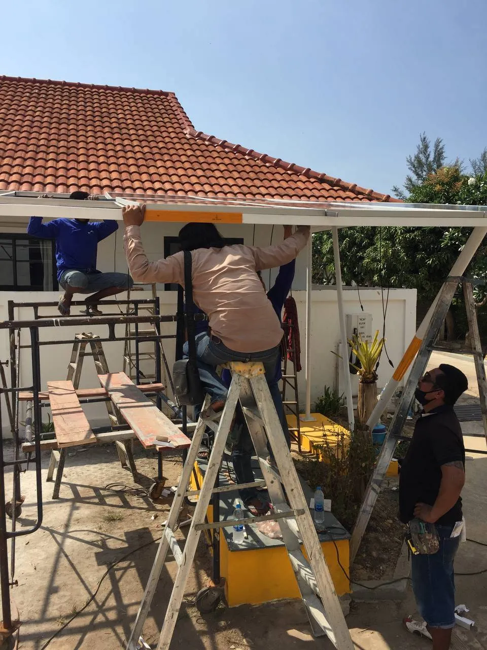 Solar carport installation in Koh Lanta Thailand supporting daytime water pump loads