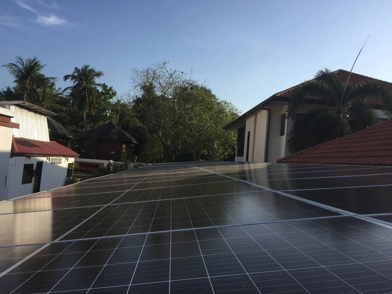 Solar carport installation in Koh Lanta Thailand supporting daytime water pump loads